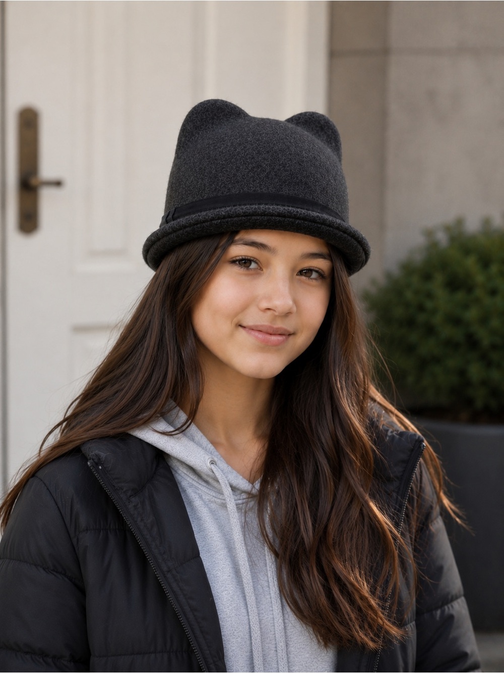 CLAIRE’S Black Cat Ear Wool Felt Bowler Hat Teens Girls Fedora Style